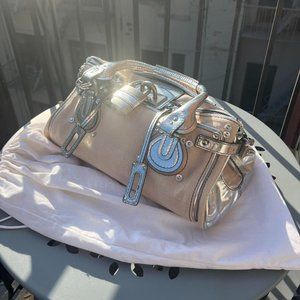 🐰 Chloe Paddington Bag in Metallic Silver & Canvas 🐰
